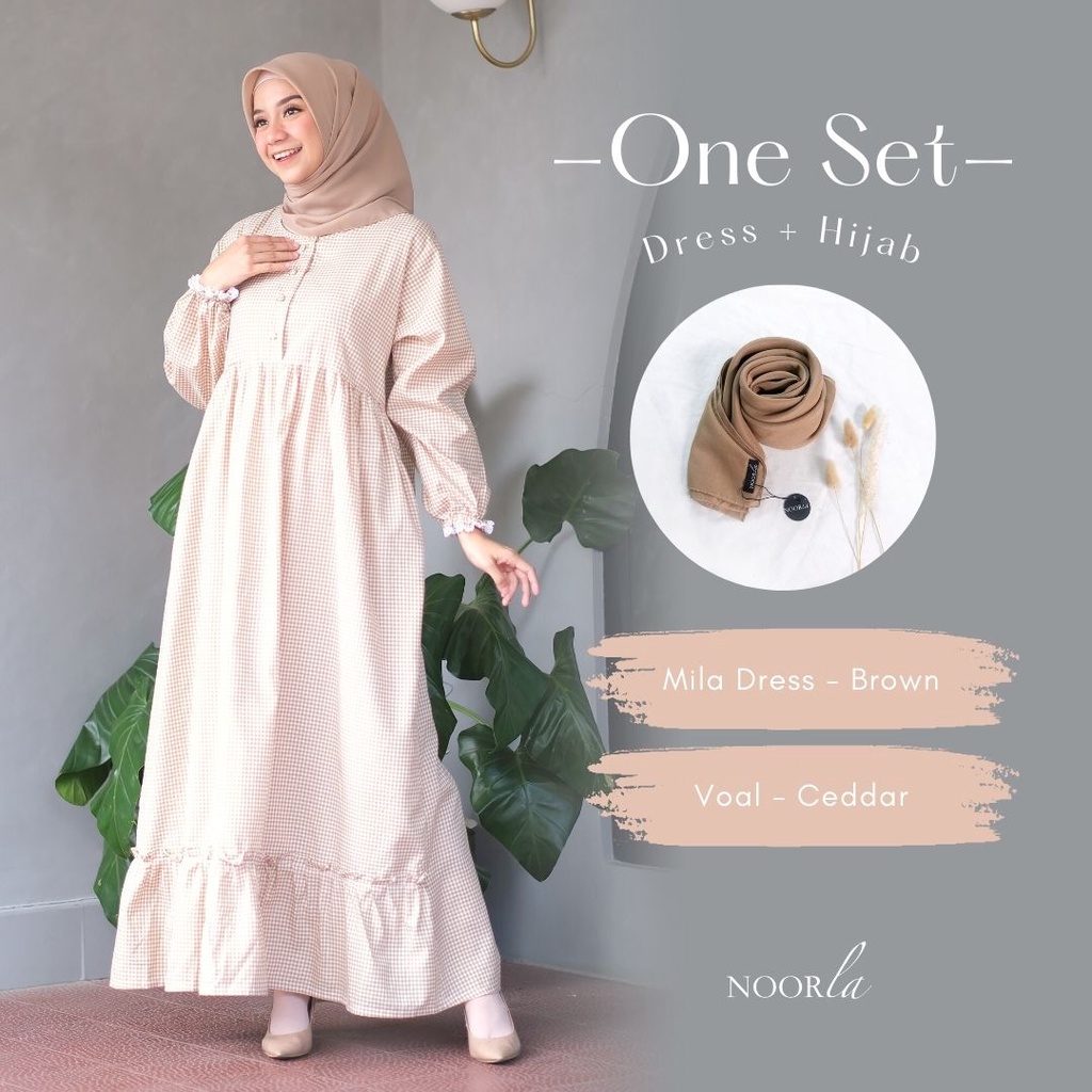Jual NOORLA MILA GAMIS KOTAK SET HIJAB / MAXI DRESS ONE SET Shopee Indonesia