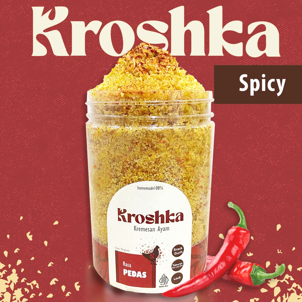 Jual Kroshka Kremesan ayam rasa Spicy, Kremesan gurih, Snack Pedas