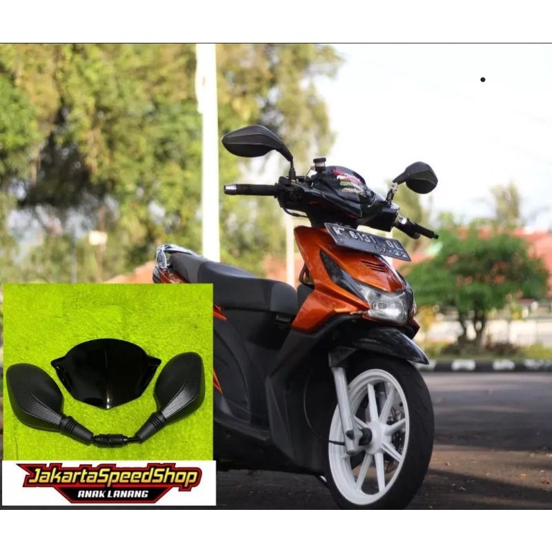 Jual Paket Visor Honda Beat Karbu Plus Kaca Spion Click Thailand Hitam Polos Universal Pnp