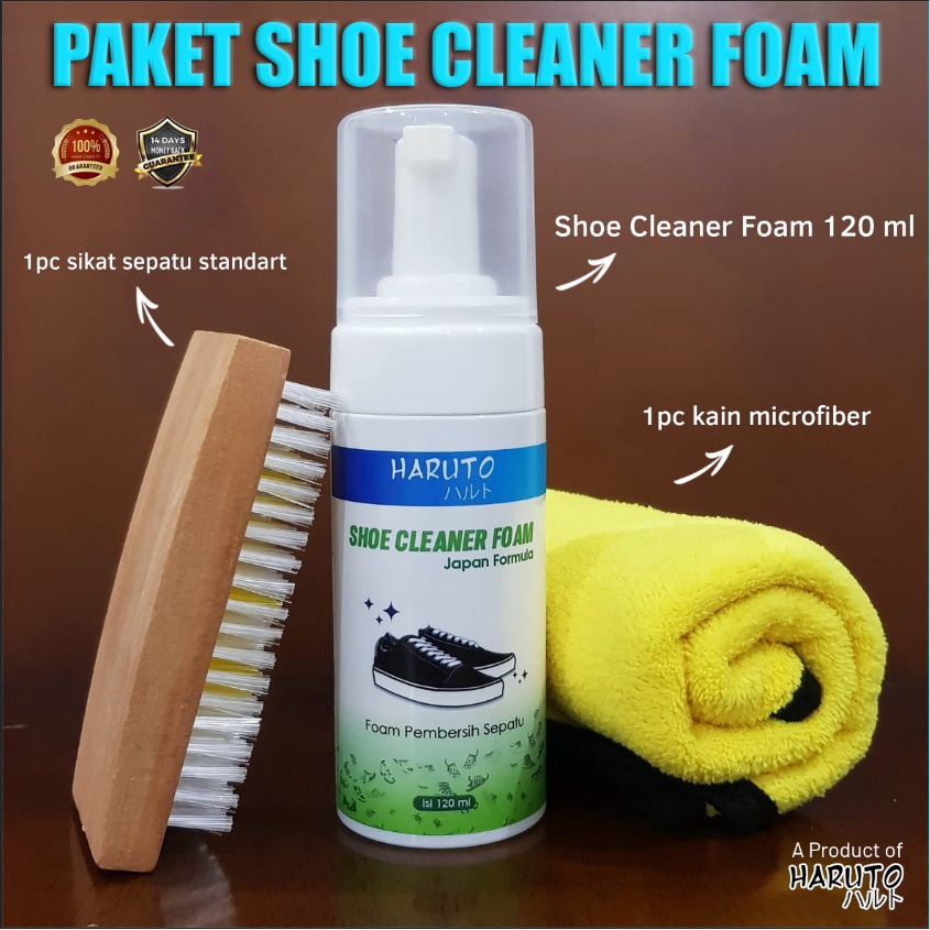 Jual Paket pembersih sepatu Haruto shoe cleaner foam 120ml+sikat sepatu ...