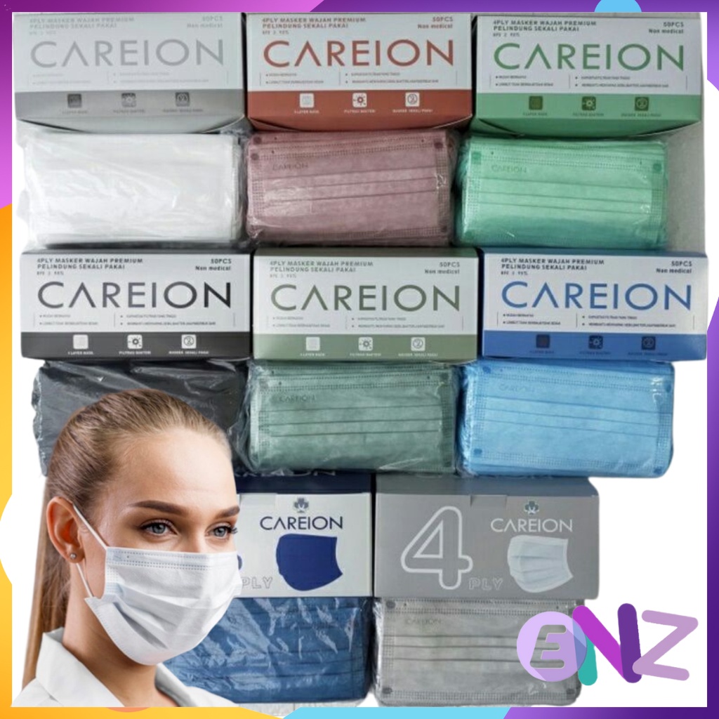 Jual ENZ ® MASKER EARLOOP 4PLY 4 PLY CAREION EMBOSS PREMIUM HITAM PUTIH ...