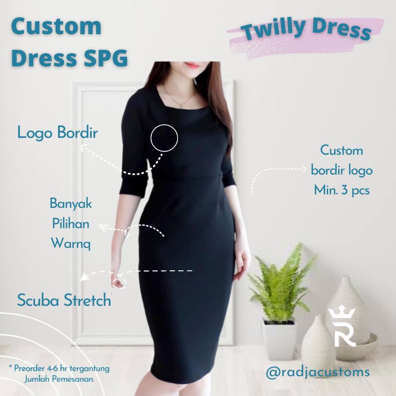 Jual Custom Dress Spg Seragam Dress Logo Bordir Twilly Dress Scuba