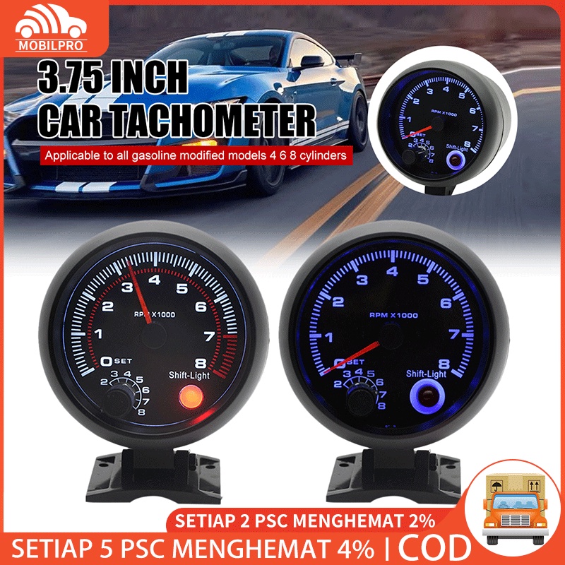 Jual Tachometer Mobil Universal Warna Hitam Ukuran 3.75 " 12V 08000