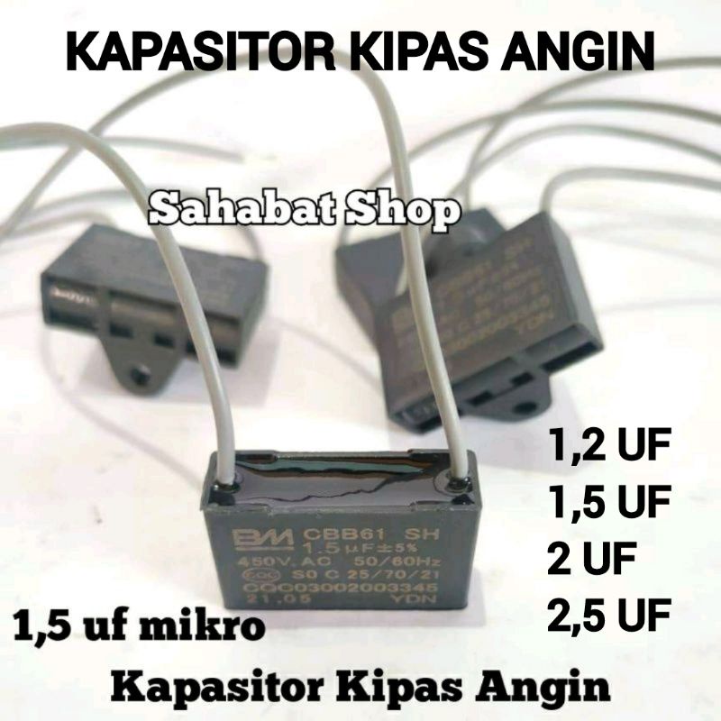 Jual KAPASITOR BUAT DINAMO KIPAS ANGIN LENGKAP MICRO 1,2UF 1,5UF 2UF 2