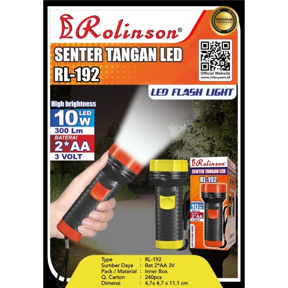 Jual LAMPU SENTER TANGAN LED 10W BATERAI AA ROLINSON 192 LAMPU SENTER ...