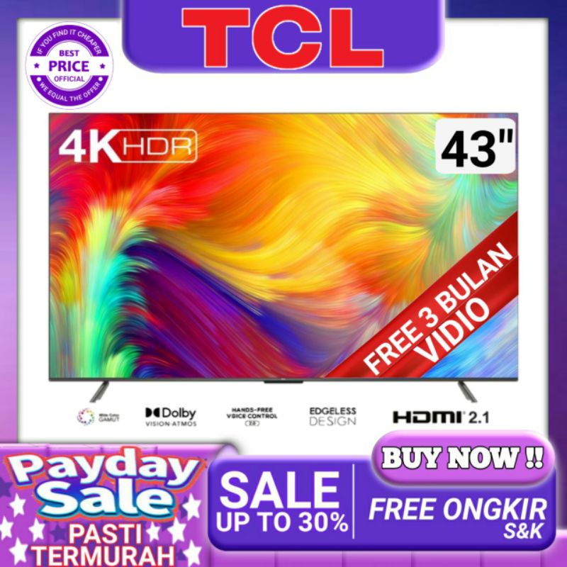 Jual TCL 43P735 Led Smart TV 43 Inch Google TV 4K UHD Dolby Atmos Panel ...