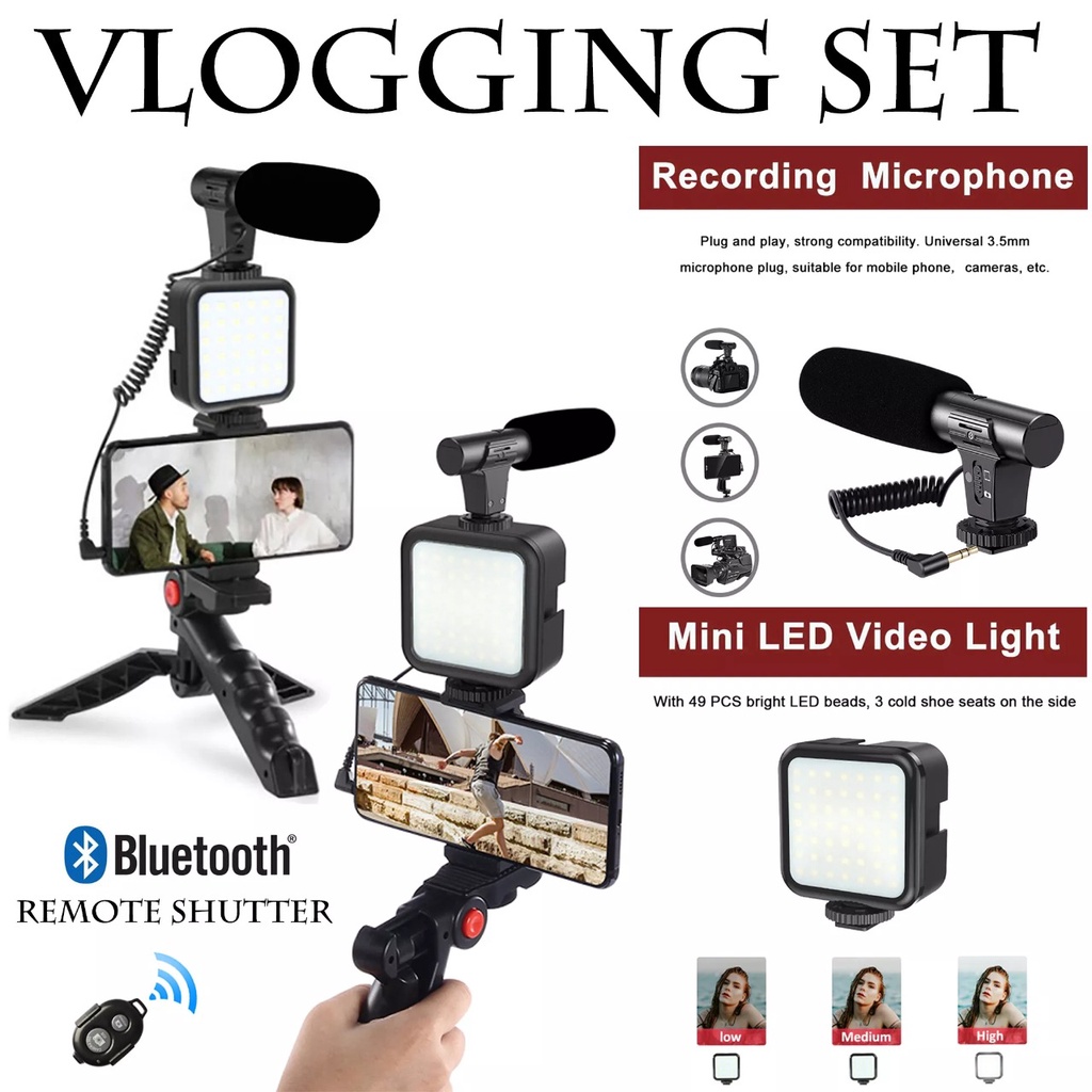 Jual Vlogging KIT Paket Vlog 5in1 AY49 LED Light Tripod Phone Holder
