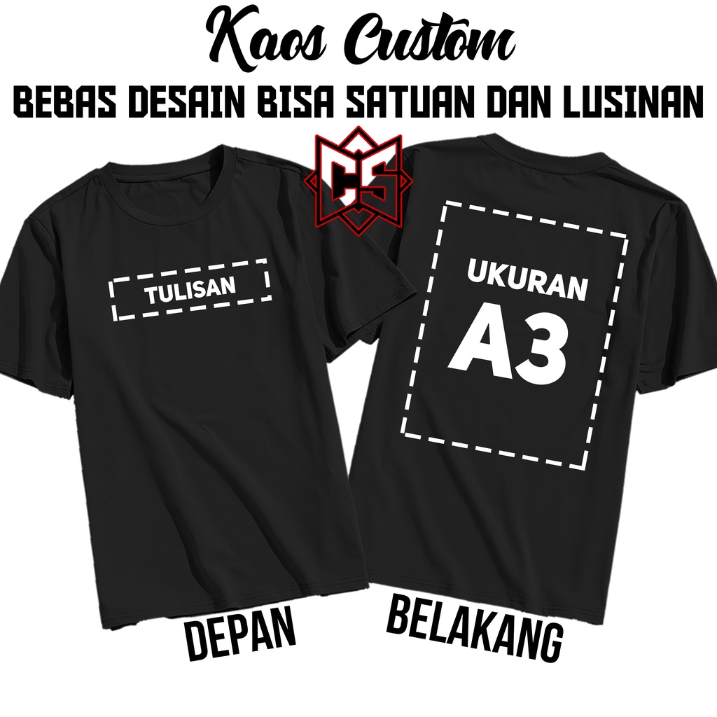 Jual Baju Kaos Custom Sablon Depan Belakang 2 Sisi Bebas Pakai Logo Dan