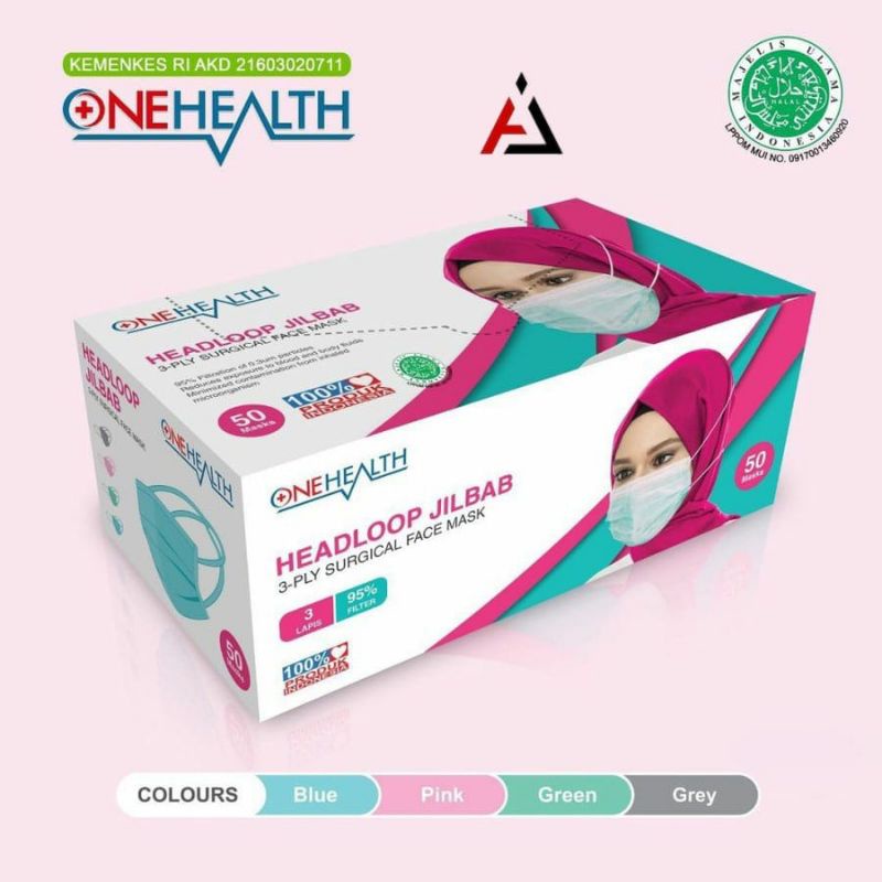 Jual Masker Medis 3 Ply Onehealth Headloop / Hijab Per Box isi 50 Pcs ...
