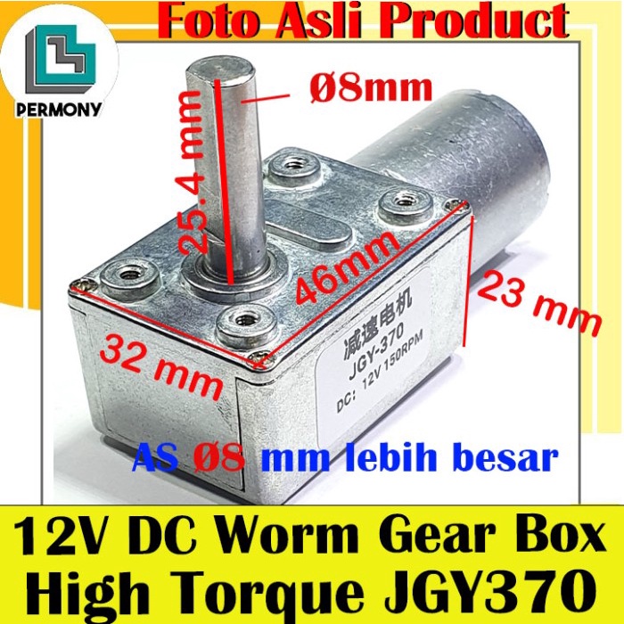 Jual JGY 370 Motor GearBox DC Worm Gear Box High Torque JGY370 as 8mm ...