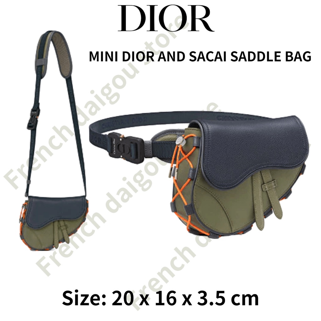 Dior x Sacai Saddle Bag Olive/Navy Blue in Technical Fabric