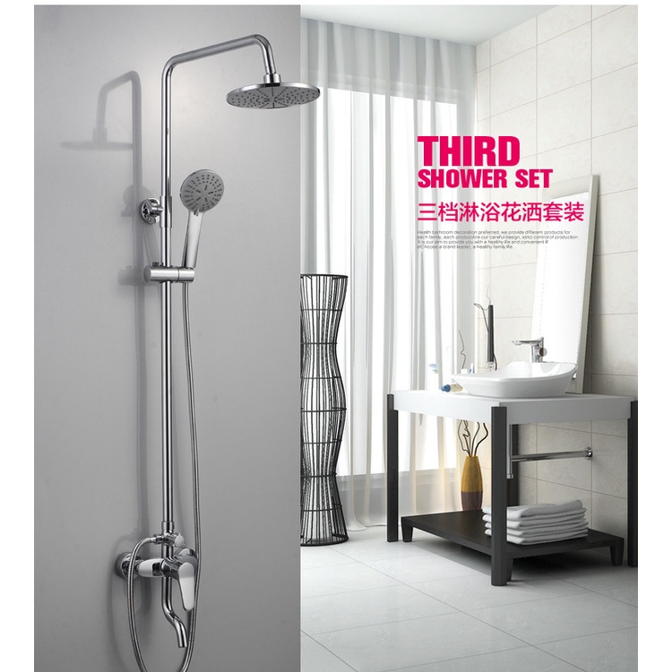Jual Huiporcelain Tembaga Terbang Ketiga Gear Shower Shower Set Stainless Steel Mengangkat Spray