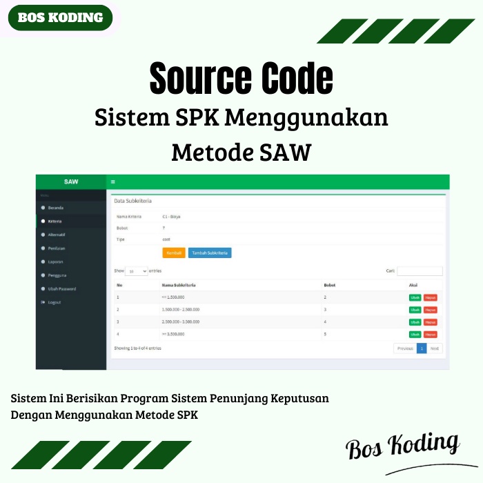 Jual Source Code Sistem Informasi Aplikasi SPK Menggunakan Metode SAW ...