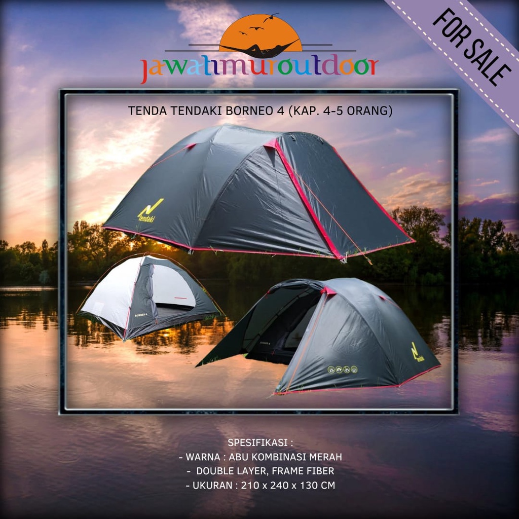 Jual Tenda Camping Tendaki Borneo Kapasitas Orang Double Layer Fiber Orange Hiking Camping