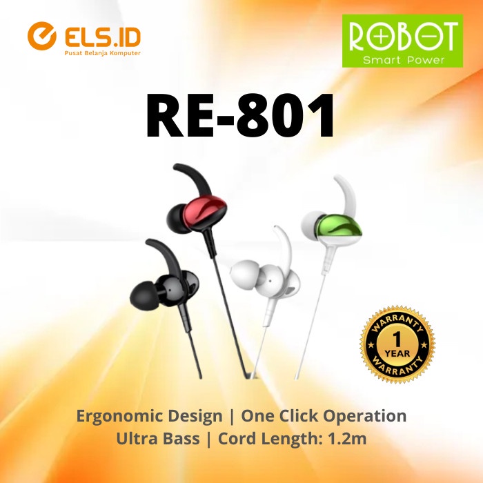 Jual Earphone Robot Ergonomic RE801 Wired | Shopee Indonesia