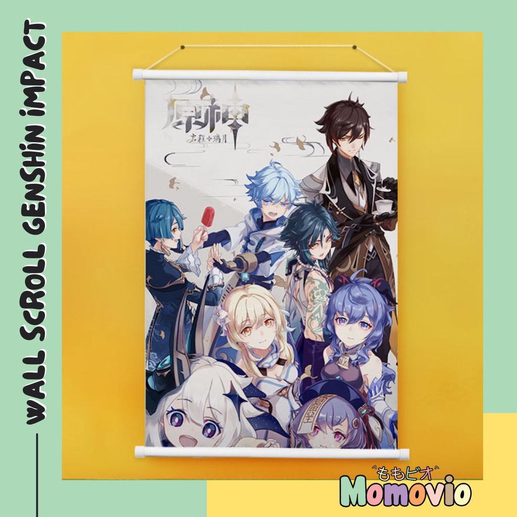 Zhongli Poster Anime Genshin Impact Figurine Jeu Vidéo Scroll Peinture