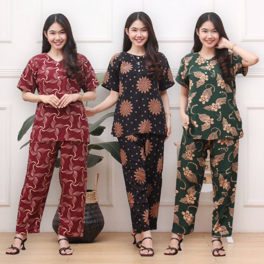 Baju tidur Motif Piyama Dewasa 3 in 1 / Baju Tidur IMPORT Lengan Pendek  baju rumah santai bahan katun