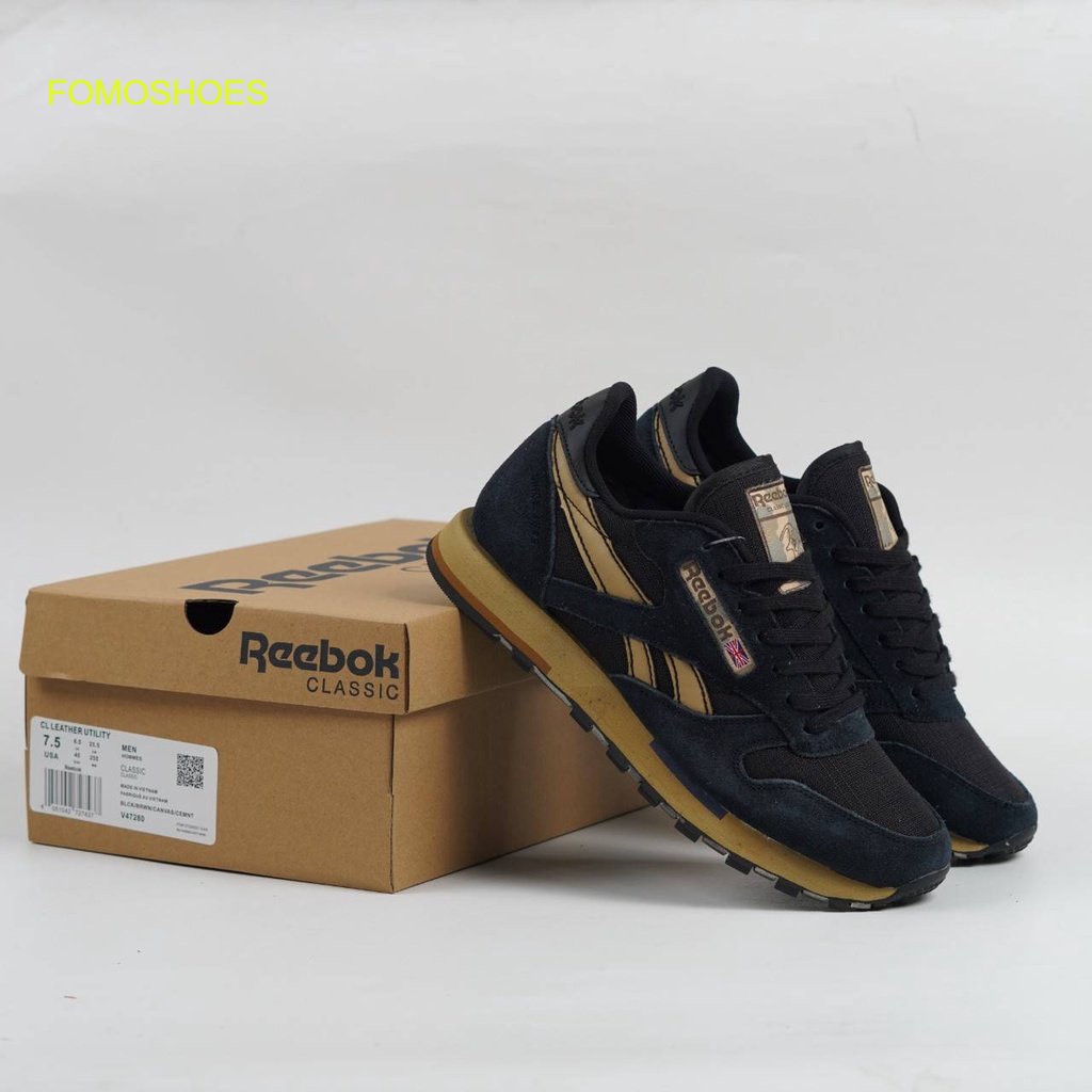 Jual Sepatu Reebok Classic Leather Utility Navy Black Gold | Shopee ...