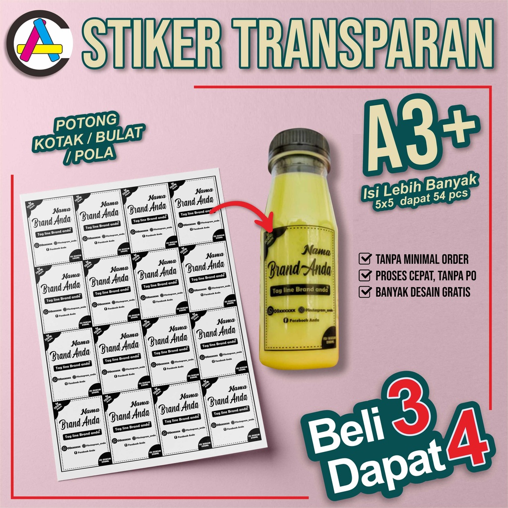 Jual (Beli 3 Dapat 4) Stiker Transparan Custom A3 Plus Anti Air ...