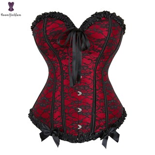 Jual Lace Up Overbust Corset Bustier Top Red Blue Black Women Bowknot ...