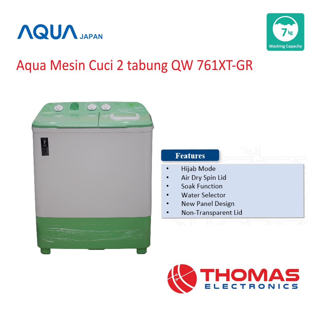 Jual Aqua Mesin Cuci 2 Tabung 7 Kg Hijab Series QW 761XT GR QW761XTGR ...