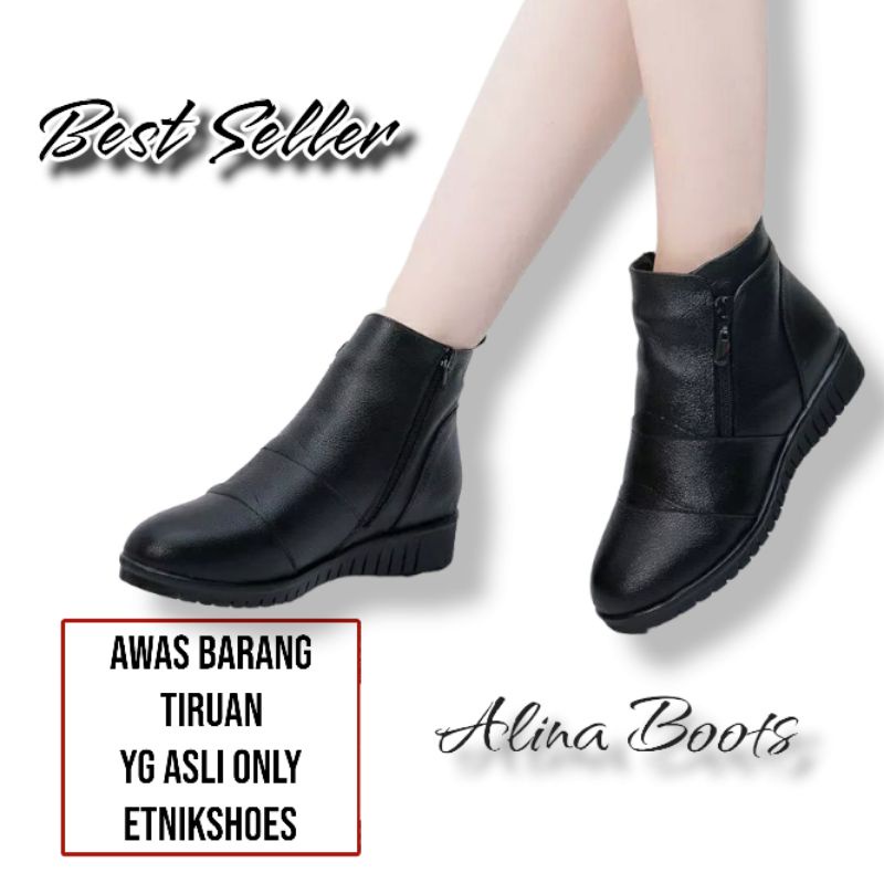 Jual Sepatu Boots Wanita Boot Kerja Wanita Alina By Etnikshoes | Shopee ...