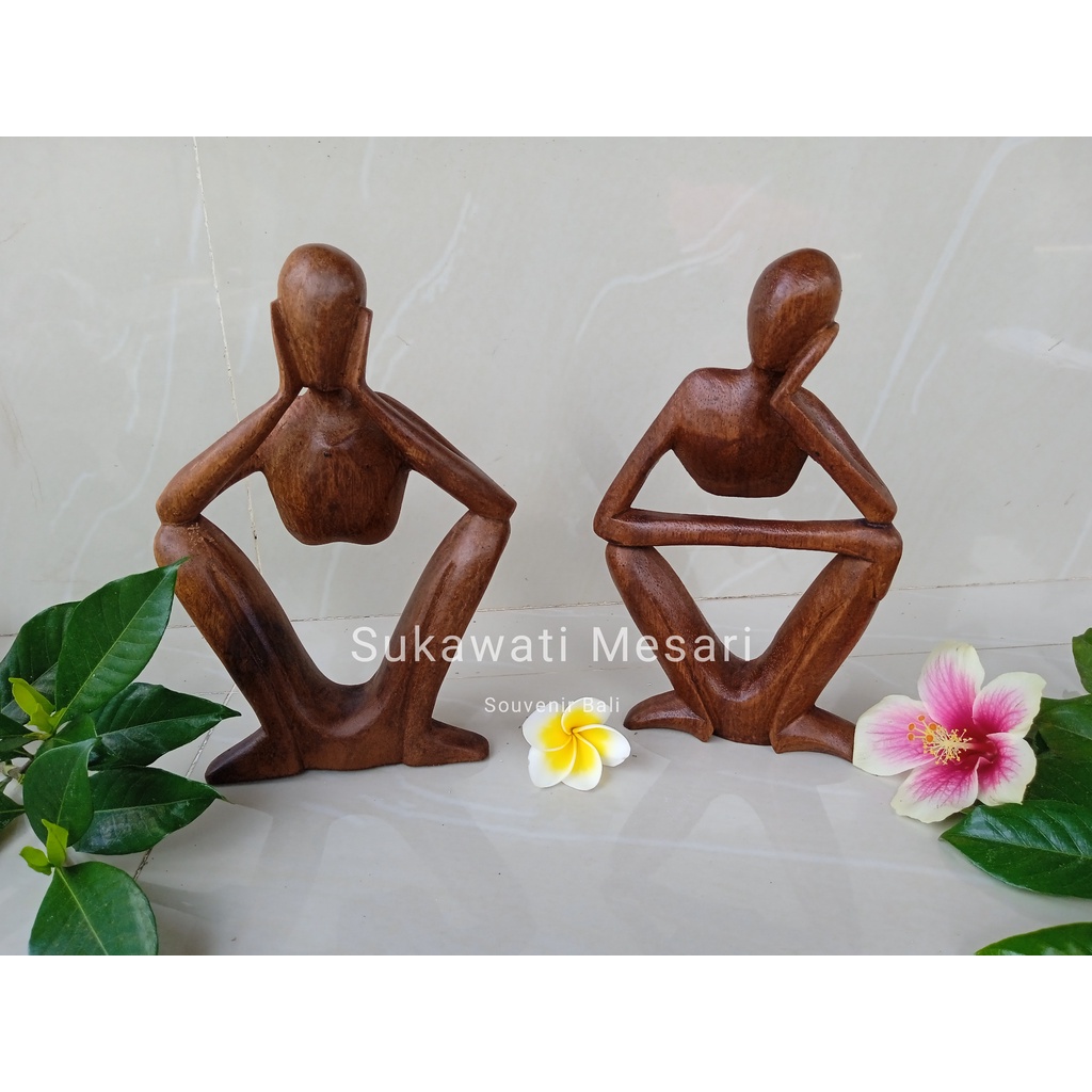 Jual Dekorasi Meja Kerja Patung Abstrak Thinker Thinking Man Bepikir Kayu 20cm Kerajinan