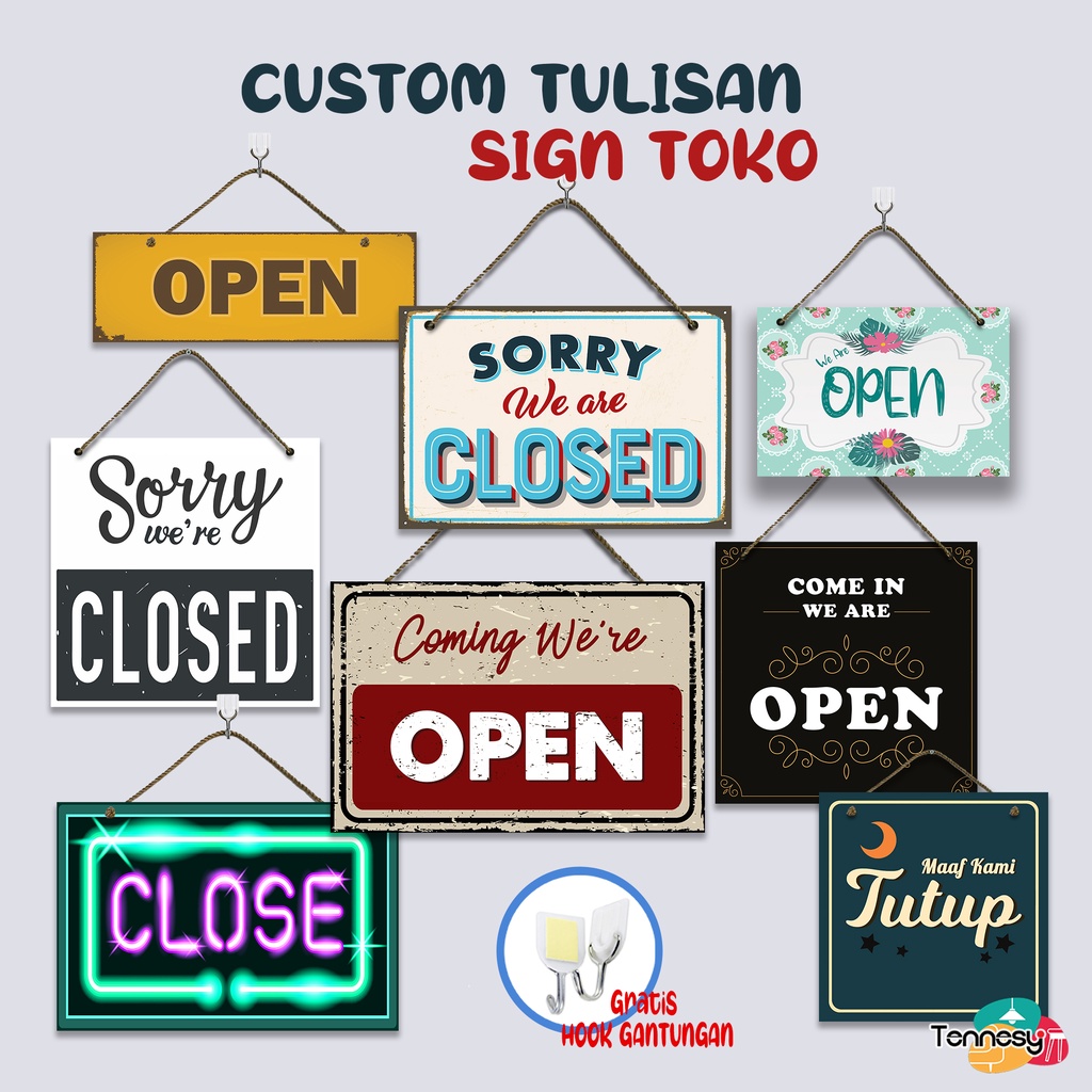 Jual Custom Tulisan Request Teks Papan Buka Tutup Toko Pajangan Sign