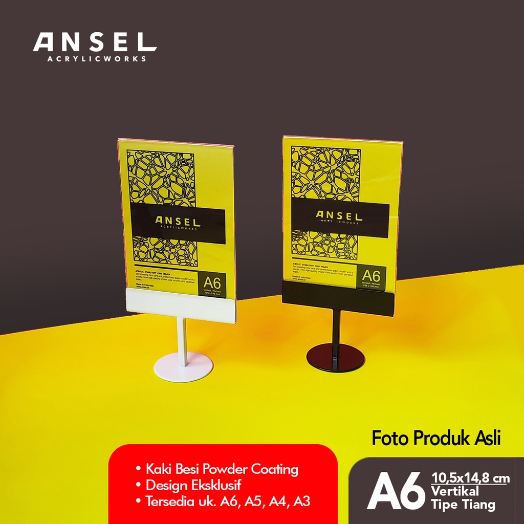 Jual ANSEL NORE Tent Card Akrilik Besi / Tiang A6 Vertikal 10,5x14,8