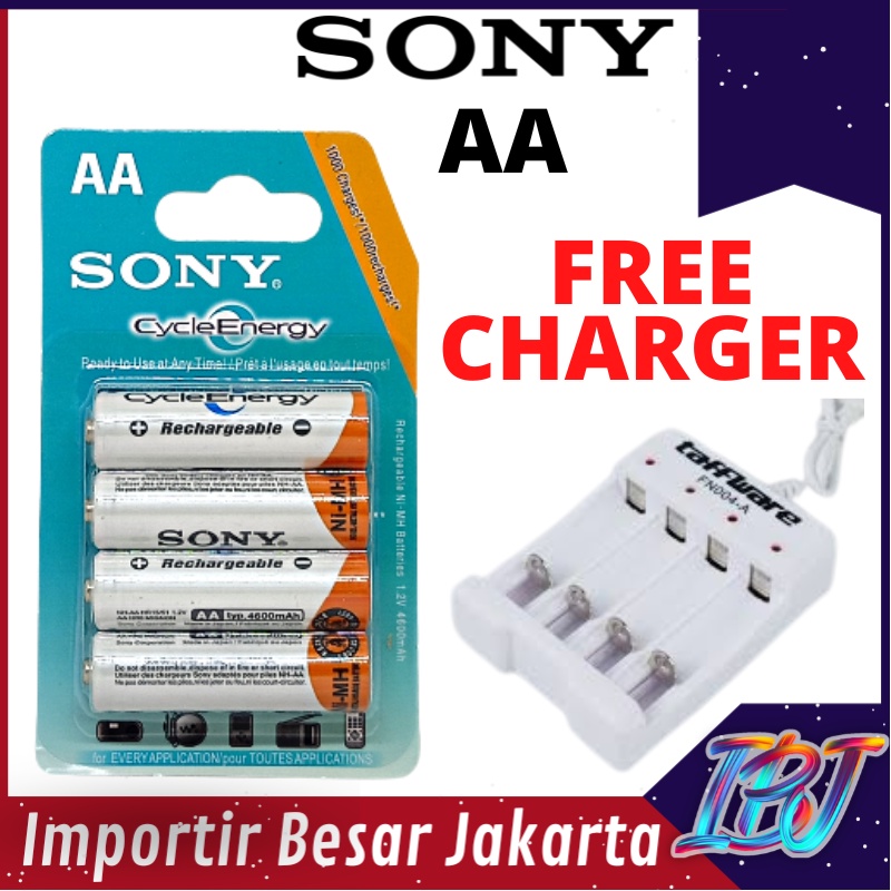 Jual BONUS CHARGER Baterai AA Sony 4600mAh Isi 4 Cas Rechargeable 