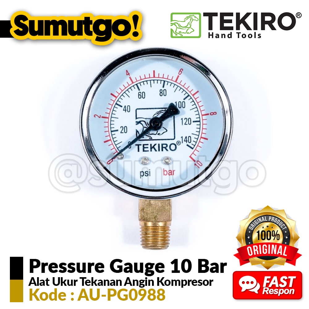 Jual Pressure Gauge 10 Bar TEKIRO Manometer Pengukur Tekanan 10bar 140