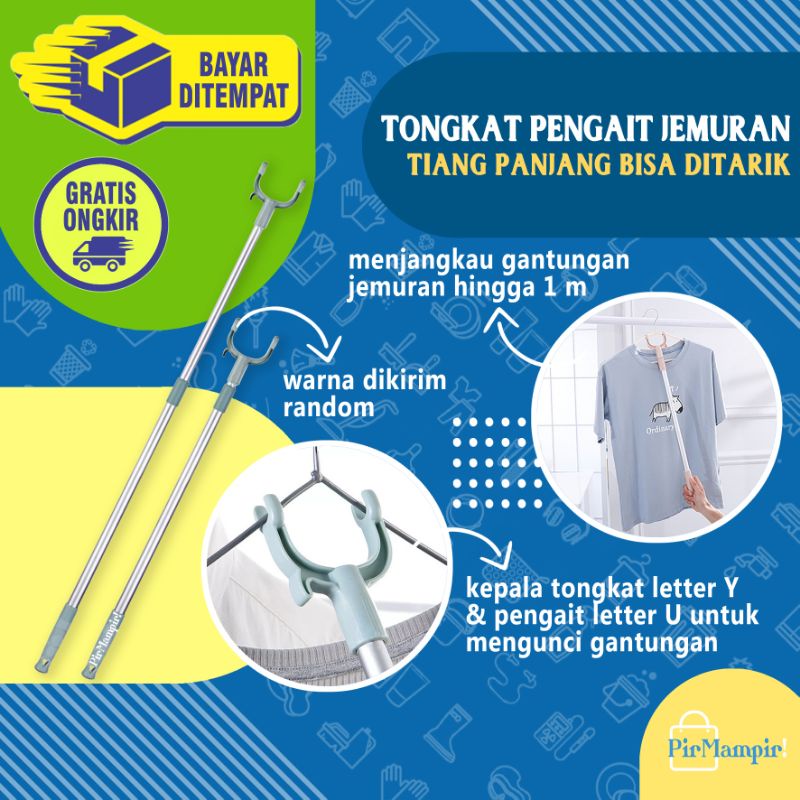 Jual Retractable Clothes Drying Rod Tiang Pengait Hanger Jemuran