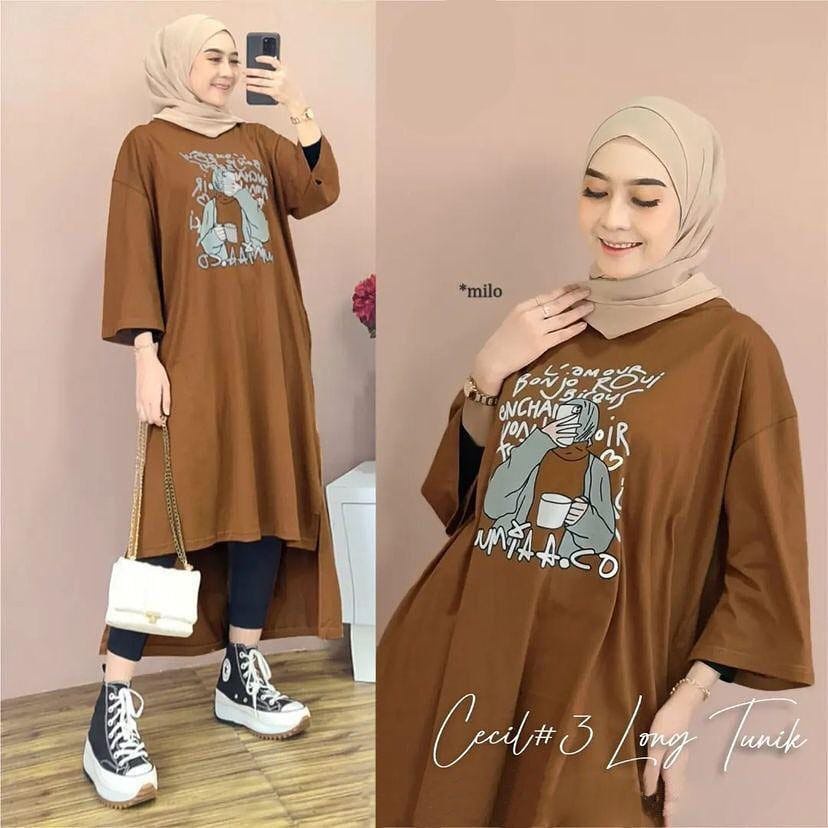 Jual Baju Gamis Wanita Terbaru Cecil Long Tunik Gamis Kaos Dress