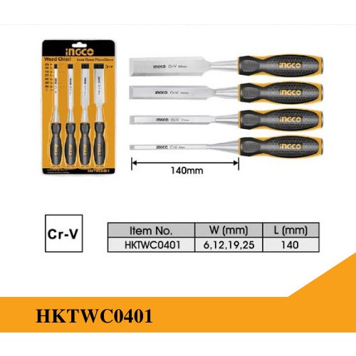 Jual Ingco HKTWC0401 Pahat Kayu Set 4 Pcs 6,12,19,25mm CRV Wood Chisel ...