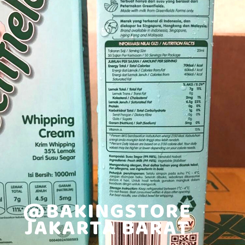 Jual Whipping cream Greenfields 1 liter | Shopee Indonesia