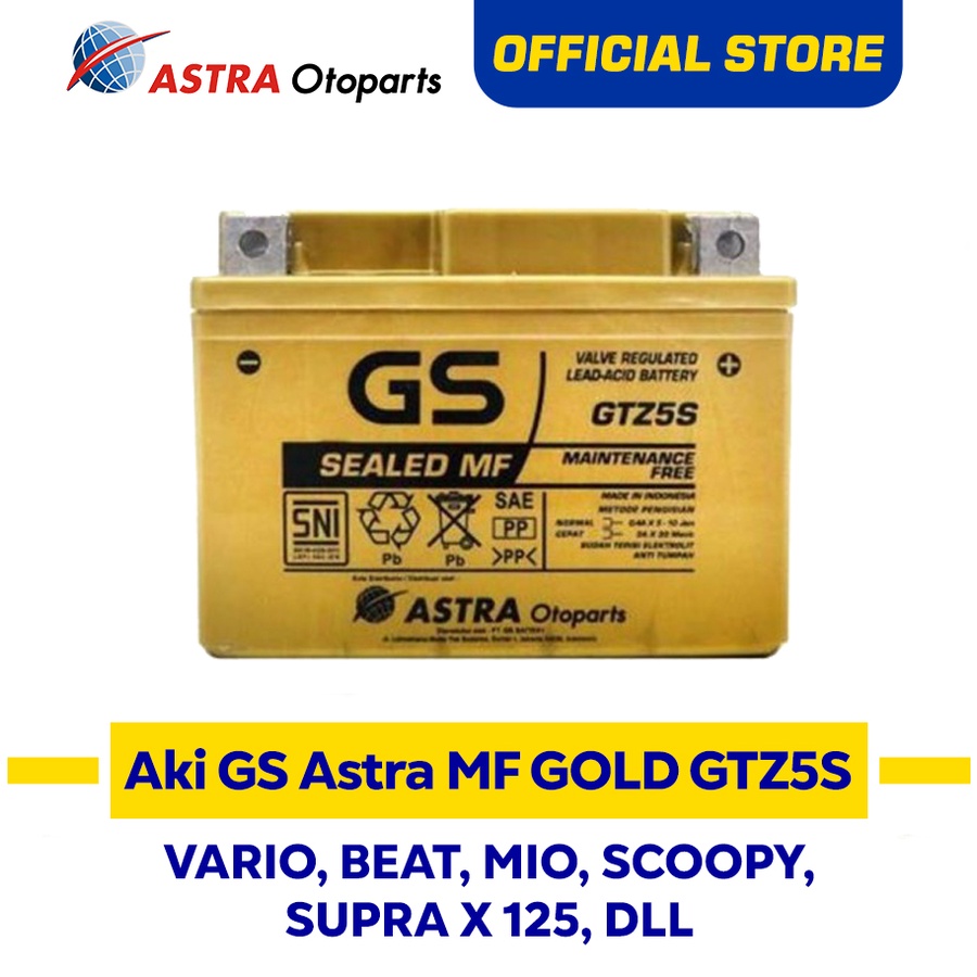 Jual Aki GS ASTRA MF Gold GTZ-5S untuk Motor Honda Vario, Honda Beat