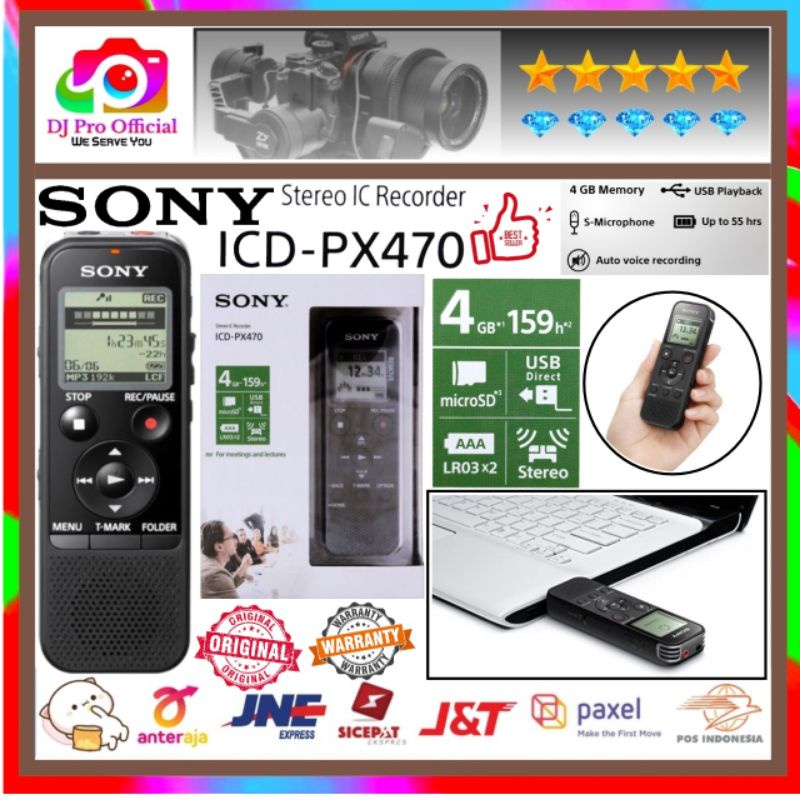 Jual SONY ICD-PX470 Stereo IC Recorder ICD PX 470 Voice S-MIC RECORDING ...