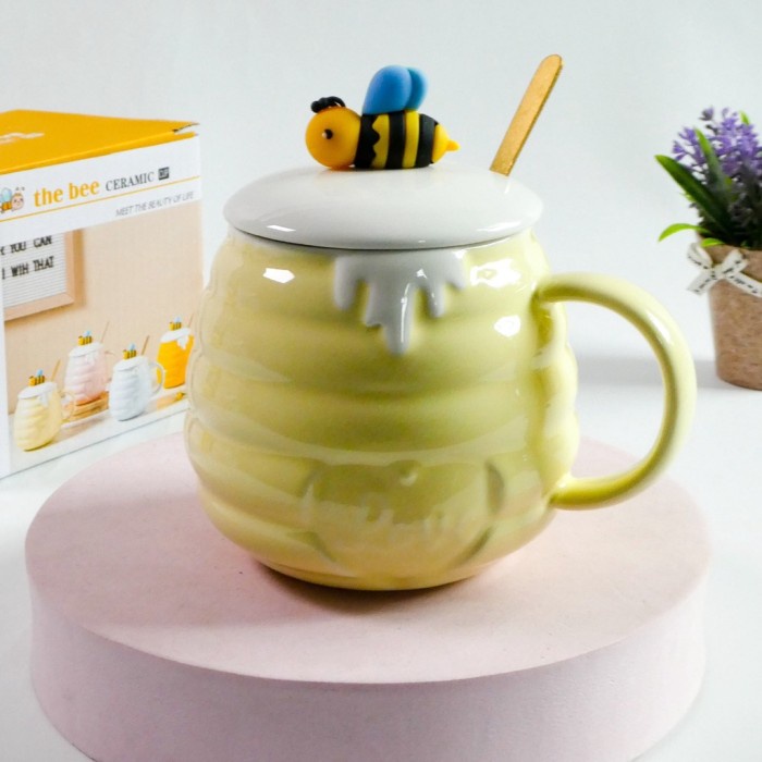 Jual Gelas Keramik Cangkir Mug Honey Bee Lebah Tutup Dan Sendok Karakter 1 Yellow Shopee 2457