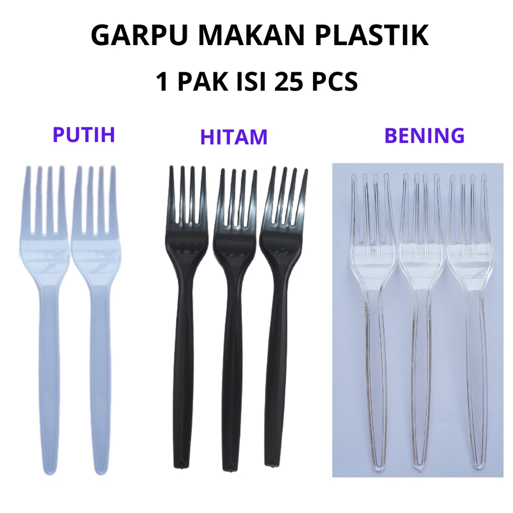 Jual Garpu Makan Plastik Panjang 16 Cm Warna Putih Hitam Bening Isi 25