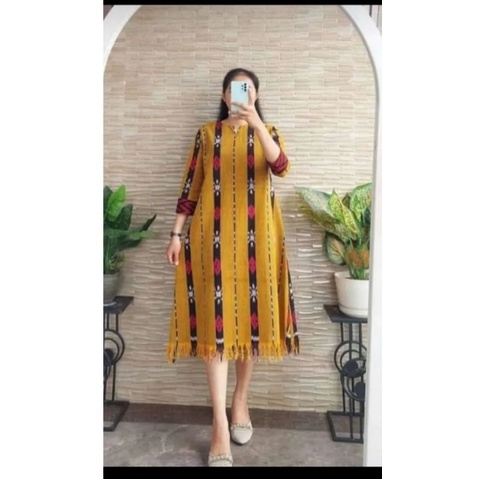 Jual dress tenun rumbai - dress tenun kekinian - dress tenun modern ...