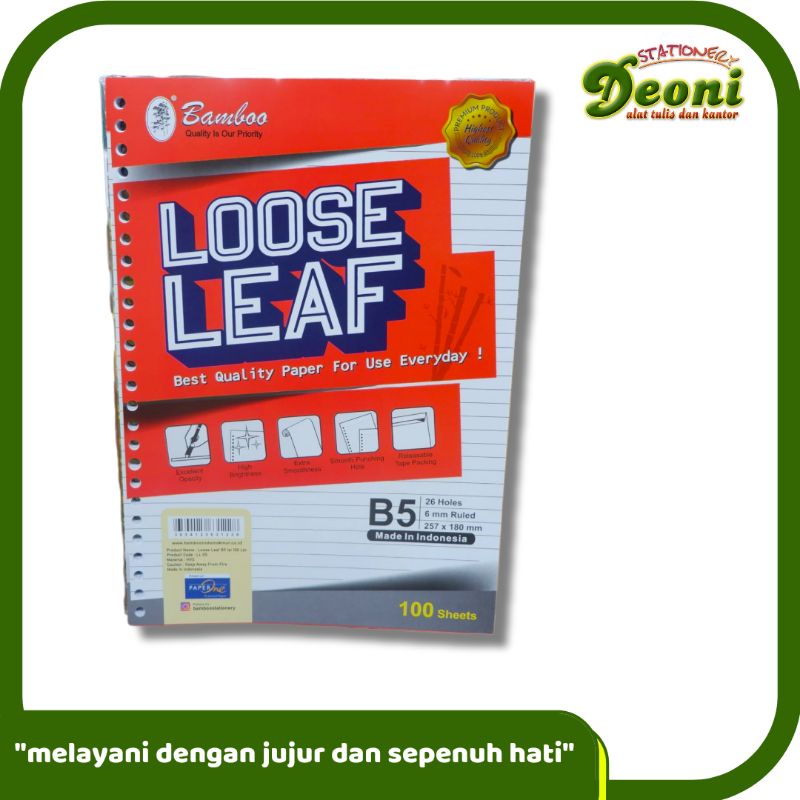 Jual Bamboo Loose Leaf B5 / Isi Kertas Binder 100 Lembar | Shopee Indonesia