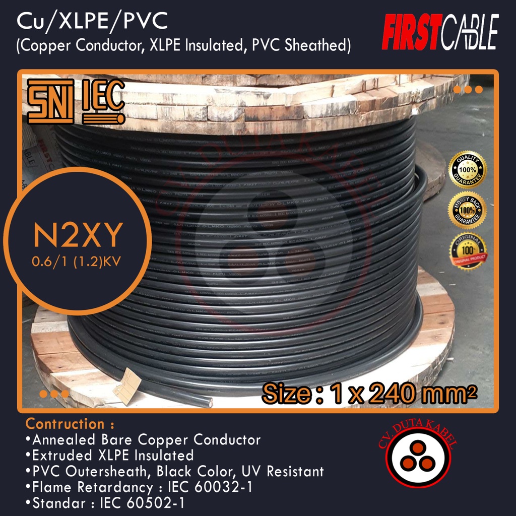 Jual Kabel N2XY 1x240 mm2 (Cu/XLPE/PVC) FIRST CABLE /1x240 mm/1 x 240 ...