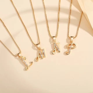 Lanme Jewelry Kalung Titanium Huruf Wanita Anti Karat Lapis Emas Berlian Perhiasan Anti Karat Anti Luntur Y877