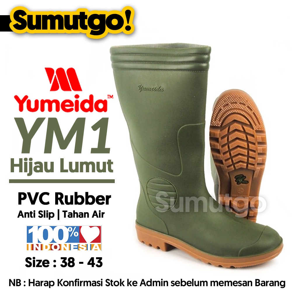 Jual YUMEIDA YM1 Sepatu Boot Karet PVC Hijau Lumut Tinggi / Rubber ...