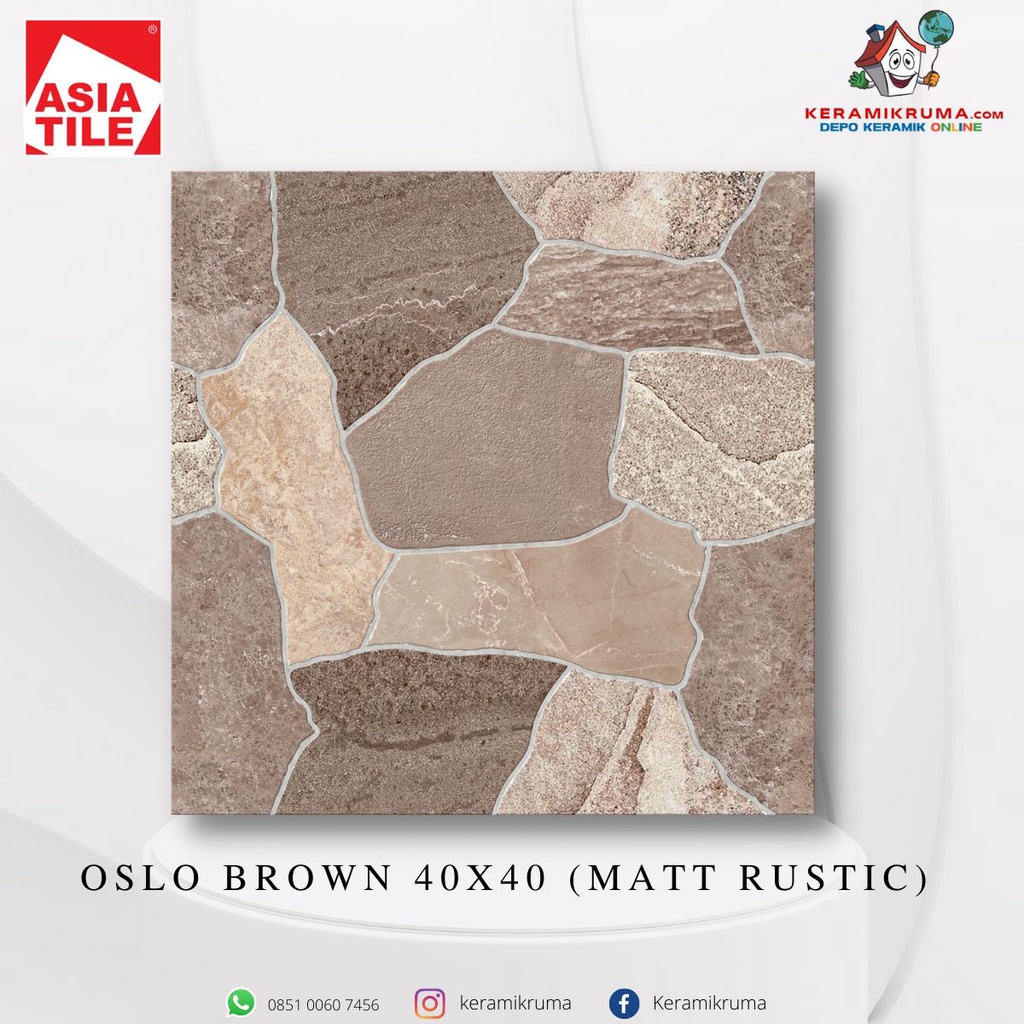 Jual Keramik Lantai Asia Tile 40x40 Oslo Brown Matt Rustic Kasar