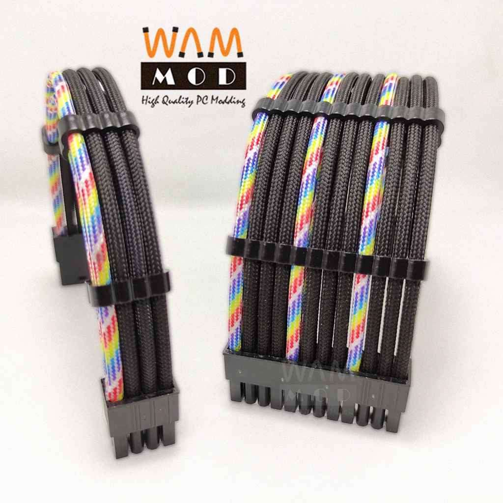 Jual Black Rainbow Cable Sleeve Extension Kabel Sambungan PSU 24pin ATX 8pin 4pin EPS/CPU 8pin