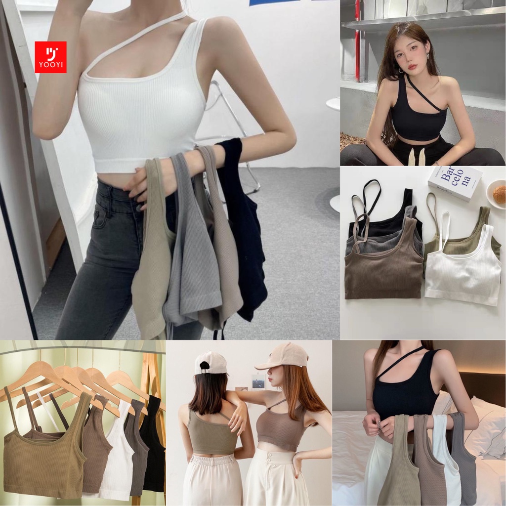 Jual Yooyi Tank Top Wanita Crop Cross Korean Asymmetric Tali Kecil ...