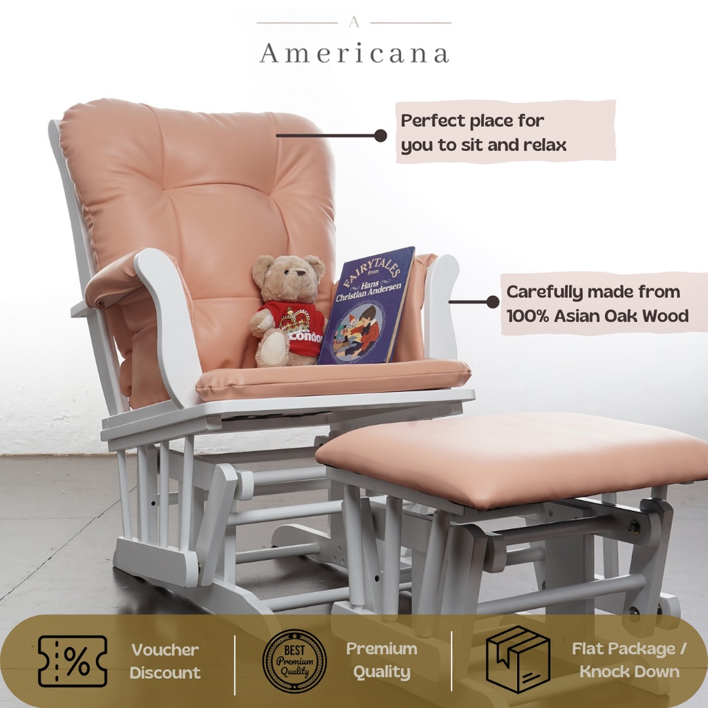 Jual Americana Rocking Chair Kursi Menyusui Sandaran Kayu Putih Kotak ...