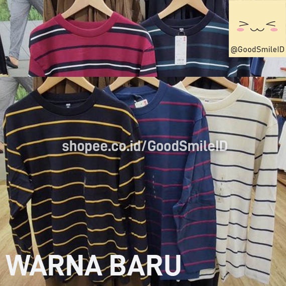 Jual Sale Men T Shirt Garis Kerah Bulat Airism Katun Lengan Panjang Kaos Pria Jastip Uniqlo