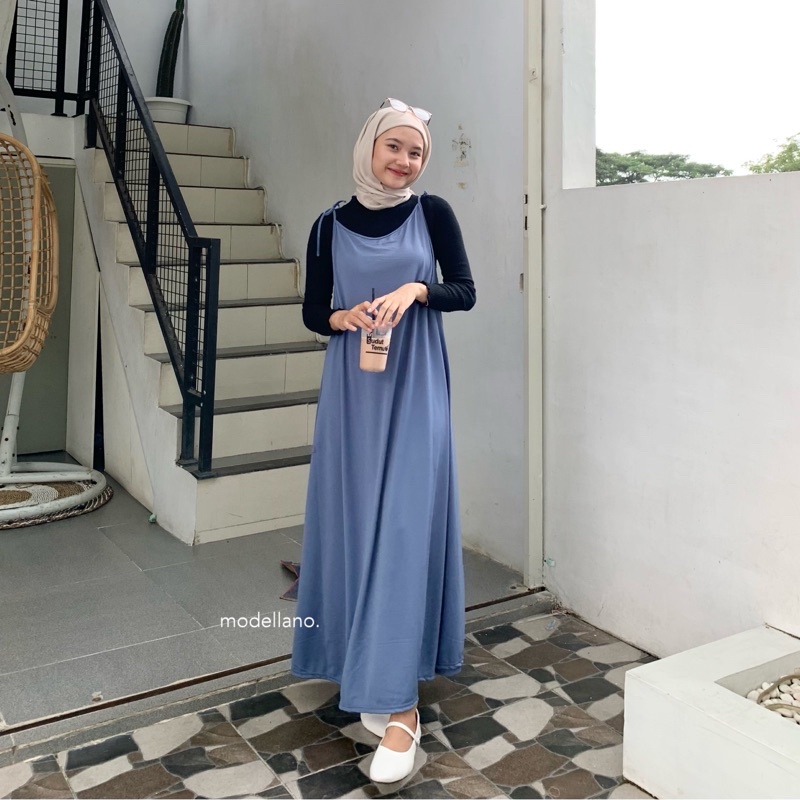 Product image JISOO OVERALL OUTER DRESS POLOS KOREAN LOOK MAYUNG MUSLIM JUMBO XXL BIGSIZE MURAH MODELLANO JISO DENIM